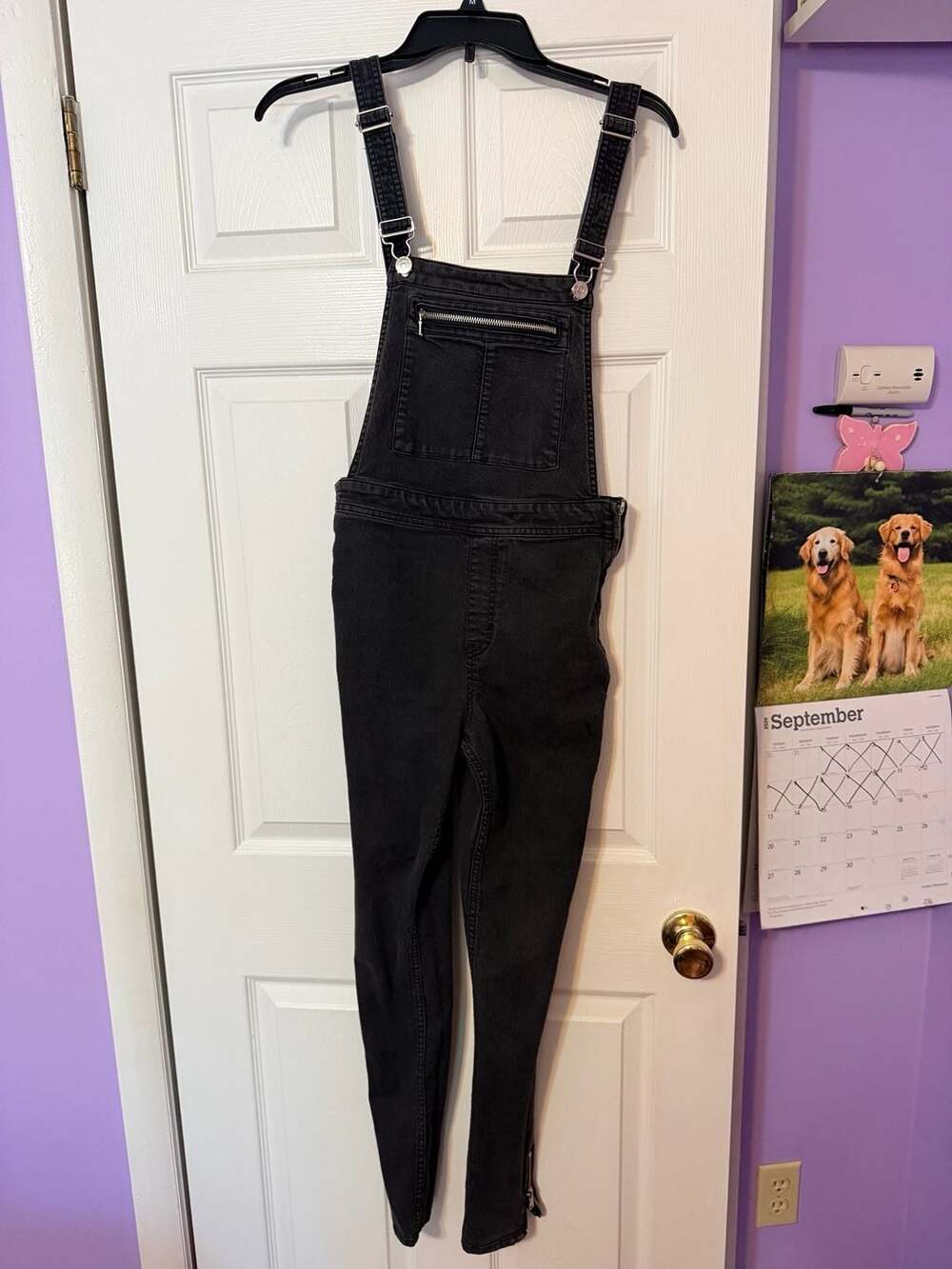 H&M Divided Denim Overalls Size 8 Black Zip Pocket